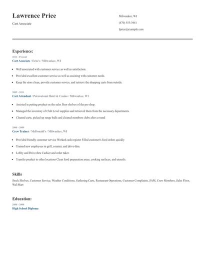Cart Associate Resume