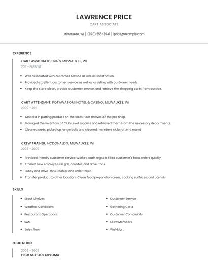 Cart Associate Resume