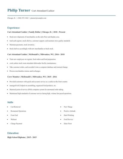 Cart Attendant/Cashier Resume