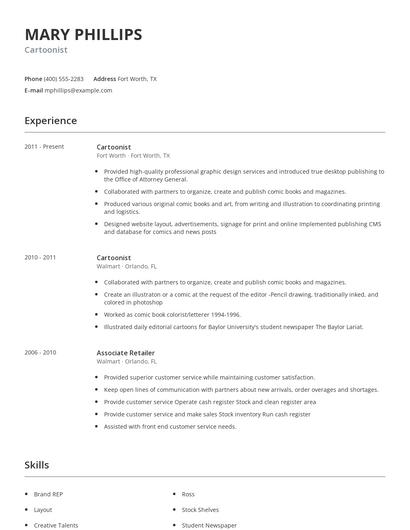 Cartoonist Resume