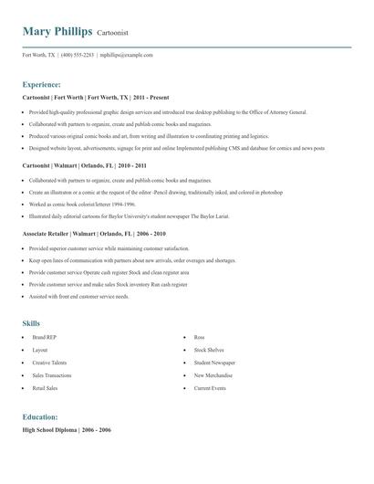 Cartoonist Resume