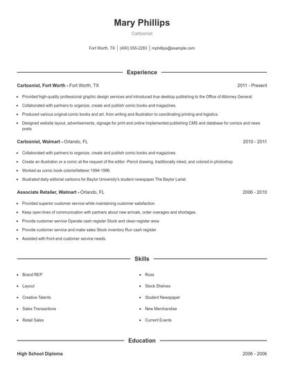 Cartoonist Resume