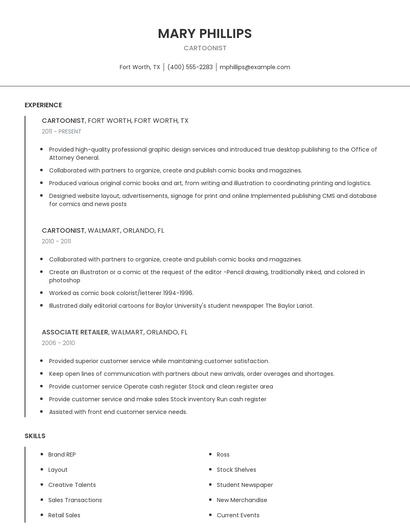 Cartoonist Resume