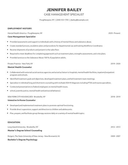 Case Management Specialist Resume