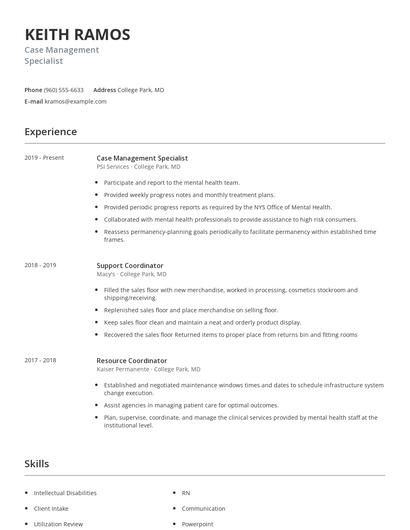 Case Management Specialist Resume