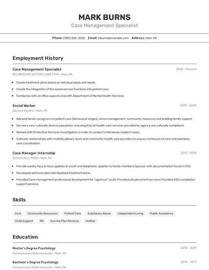 Case Management Specialist Resume