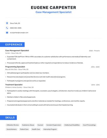 Case Management Specialist Resume