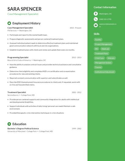 Case Management Specialist Resume