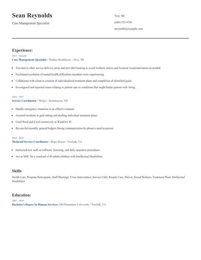 Case Management Specialist Resume