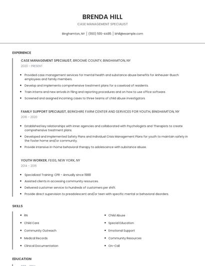 Case Management Specialist Resume