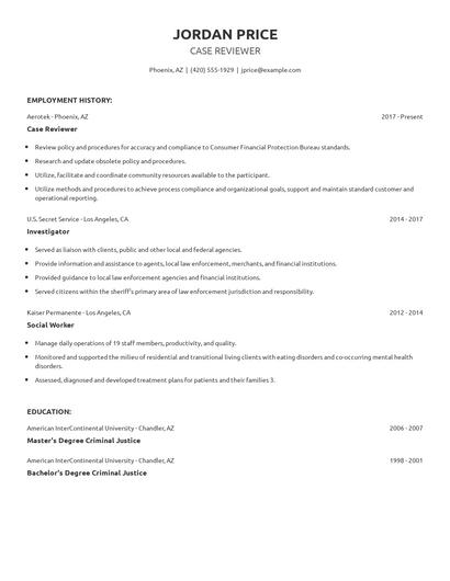 Case Reviewer Resume