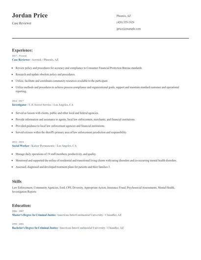 Case Reviewer Resume