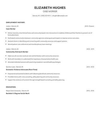 Case Worker Resume