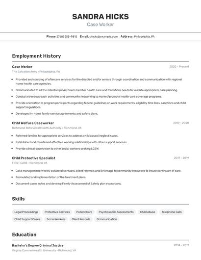 Case Worker Resume
