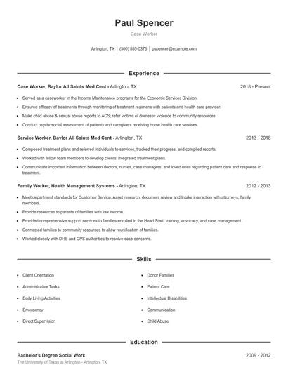 Case Worker Resume