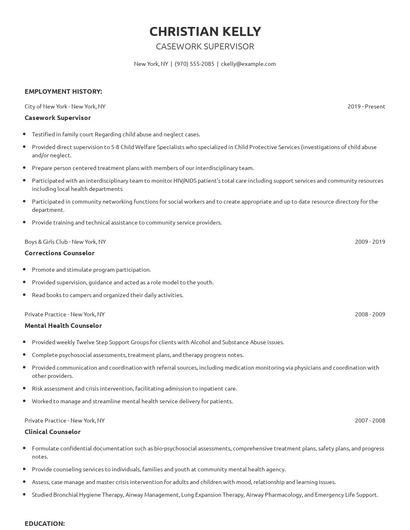 Casework Supervisor Resume