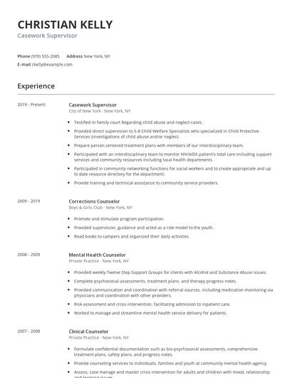 Casework Supervisor Resume