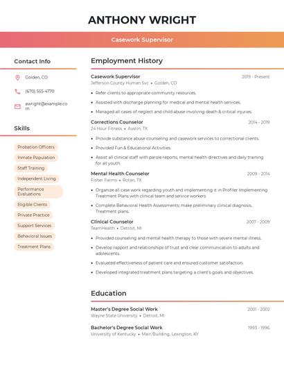 Casework Supervisor Resume