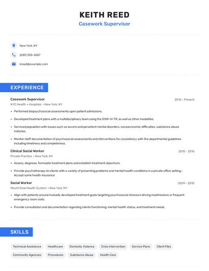 Casework Supervisor Resume