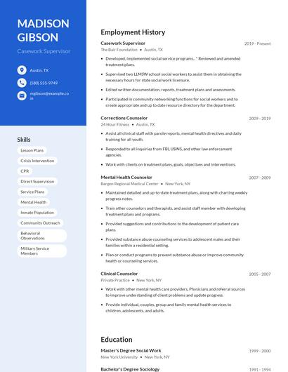Casework Supervisor Resume