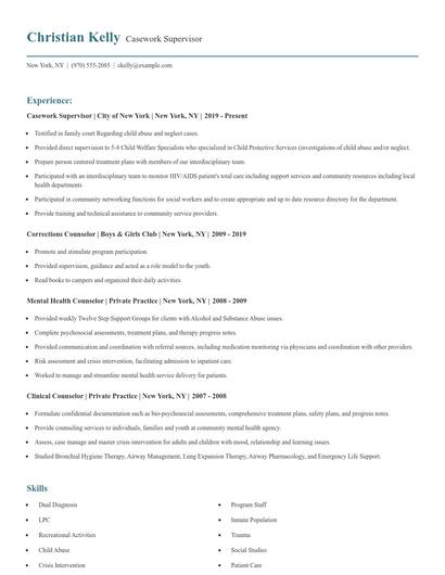 Casework Supervisor Resume