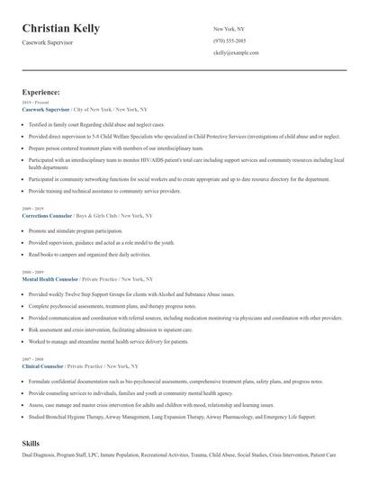 Casework Supervisor Resume