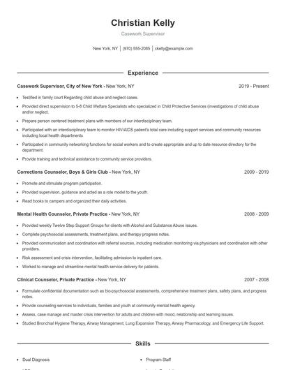 Casework Supervisor Resume