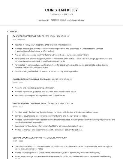Casework Supervisor Resume