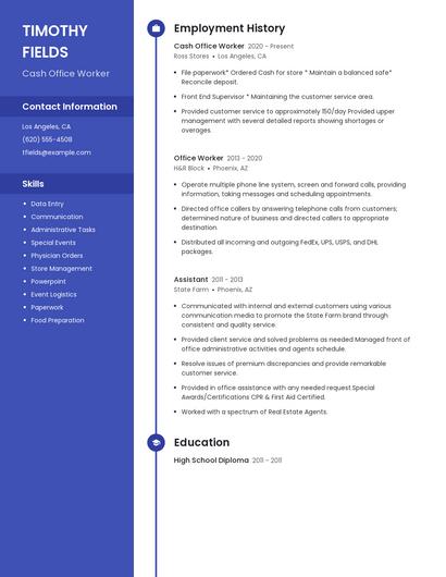 Cash Office Worker Resume