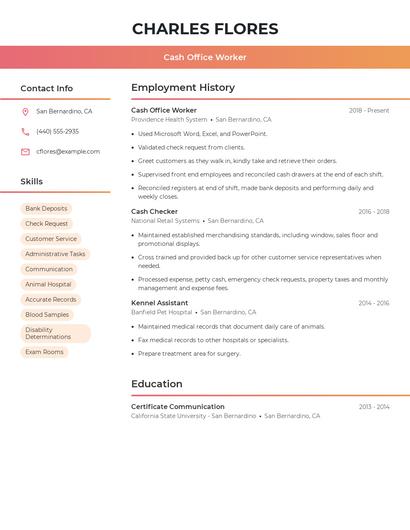 Cash Office Worker Resume