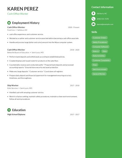 Cash Office Worker Resume