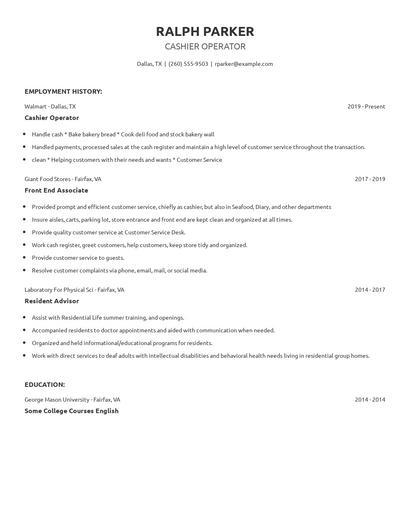 Cashier Operator Resume