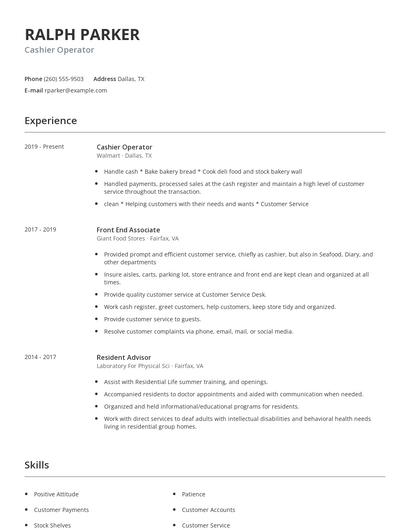 Cashier Operator Resume