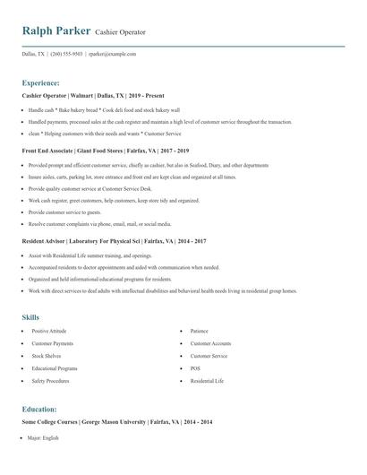 Cashier Operator Resume