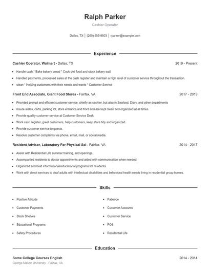Cashier Operator Resume