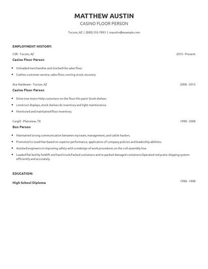 Casino Floor Person Resume