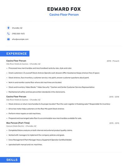 Casino Floor Person Resume