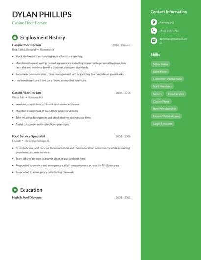 Casino Floor Person Resume