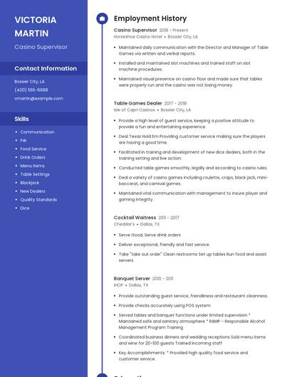 Casino Supervisor Resume