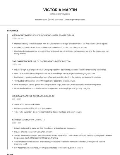 Casino Supervisor Resume