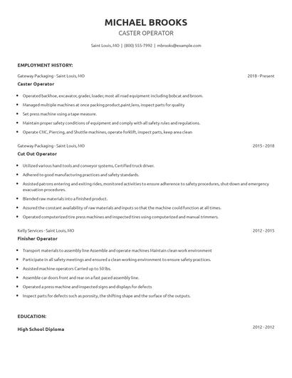 Caster Operator Resume