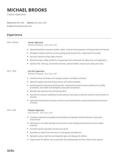 Caster Operator Resume