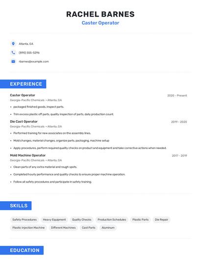 Caster Operator Resume