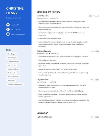 Caster Operator Resume