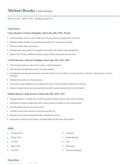 Caster Operator Resume