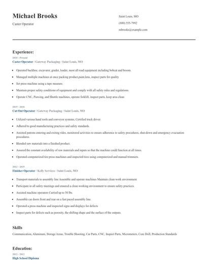 Caster Operator Resume
