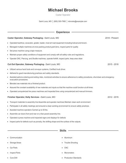 Caster Operator Resume
