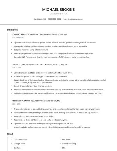 Caster Operator Resume