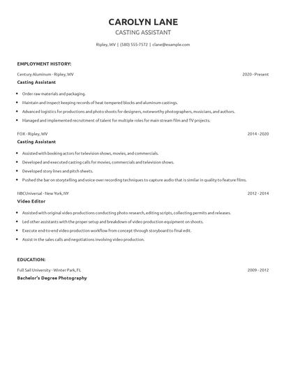 Casting Assistant Resume