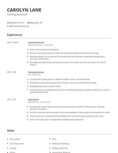 Casting Assistant Resume